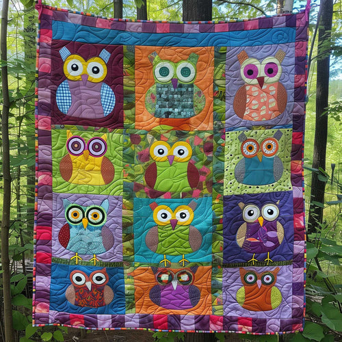 Feathered Colorful Owl Quilted Blanket - Throw (55" x 60")