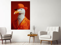 Seagull Canvas Print – Framed Orange Suit Bird Art | Ready To Hang Wall Decor