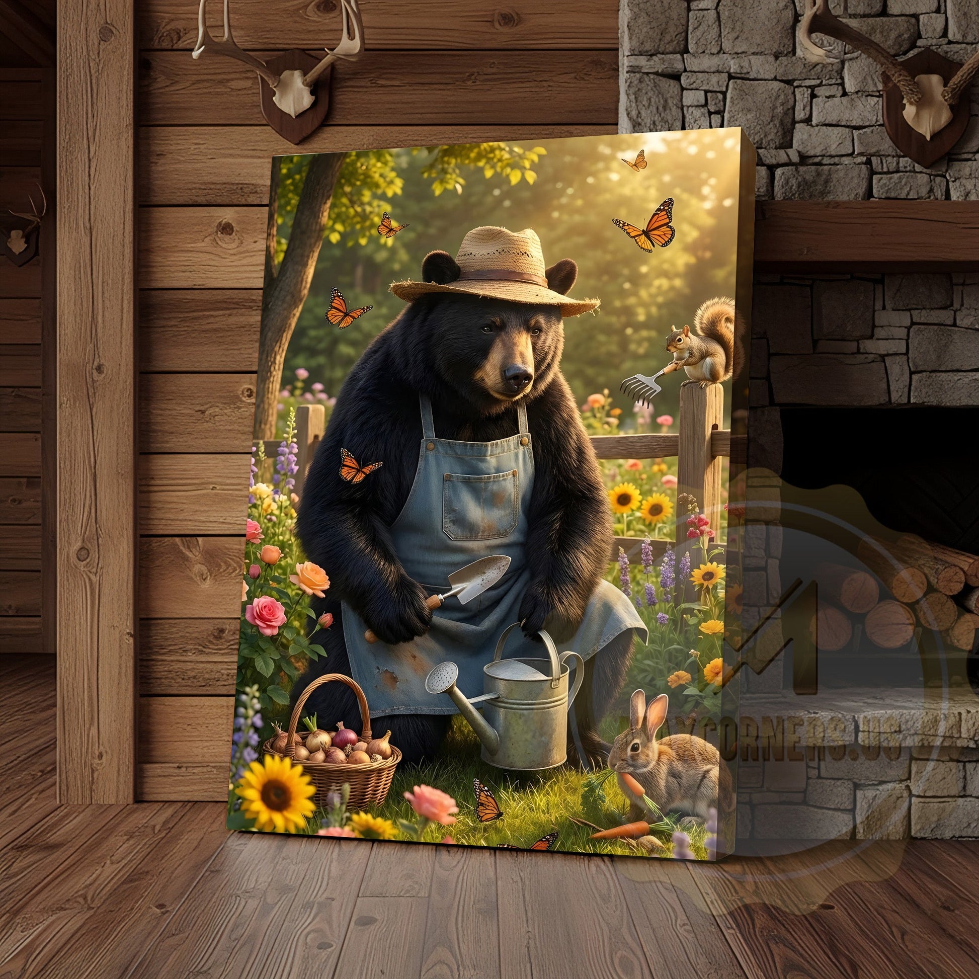 Spring Garden Bear Nature Illustration Canvas