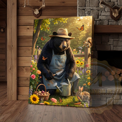 Spring Garden Bear Nature Illustration Canvas