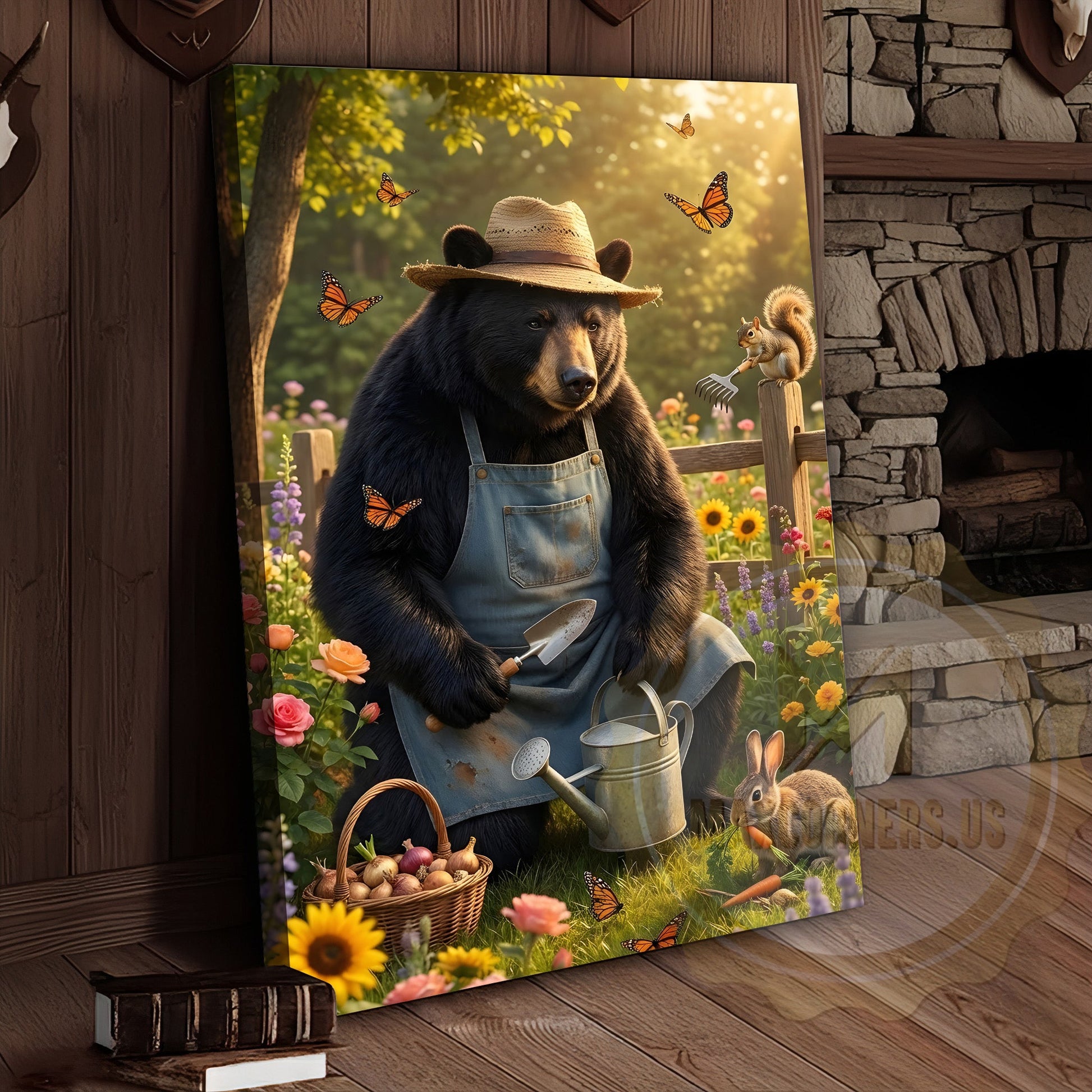 Spring Garden Bear Nature Illustration Canvas