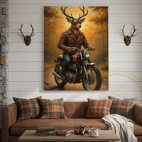 Deer Biker in Leather Jacket Riding Motorcycle Wrapped Canvas