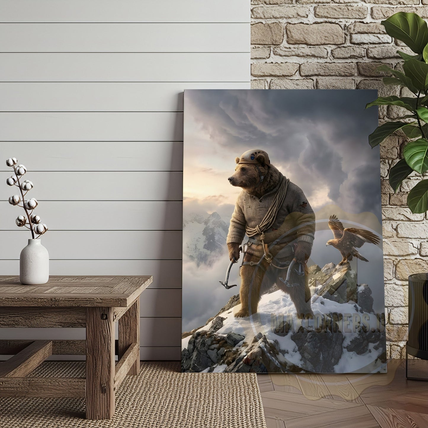 Mountain Climber Bear Adventure Eagle Canvas Wall Art