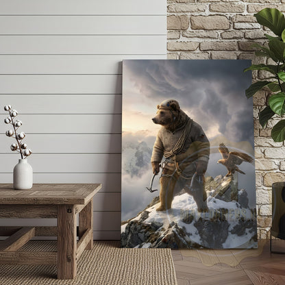 Mountain Climber Bear Adventure Eagle Canvas Wall Art