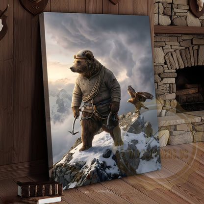 Mountain Climber Bear Adventure Eagle Canvas Wall Art