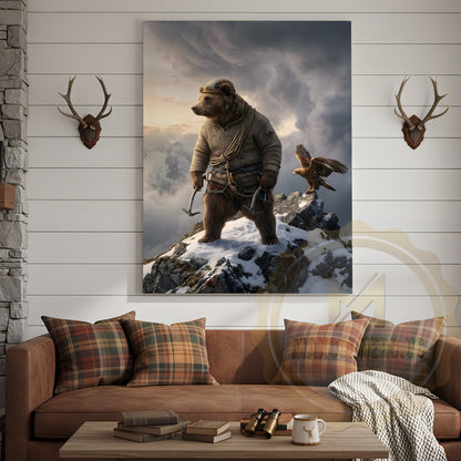 Mountain Climber Bear Adventure Eagle Canvas Wall Art