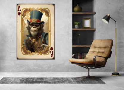 Ace of Spades with Monkey Canvas Print, Poker Wall Art, Card Player Gift, Framed and Ready to Hang