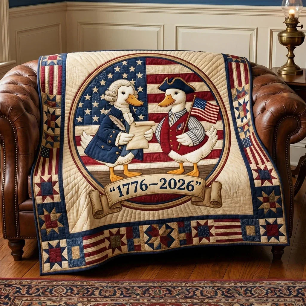 1776 Patriotic Duck Declaration Quilt Blanket