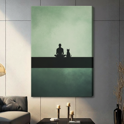 Minimalist Human Cat Silhouette Canvas Wall Art