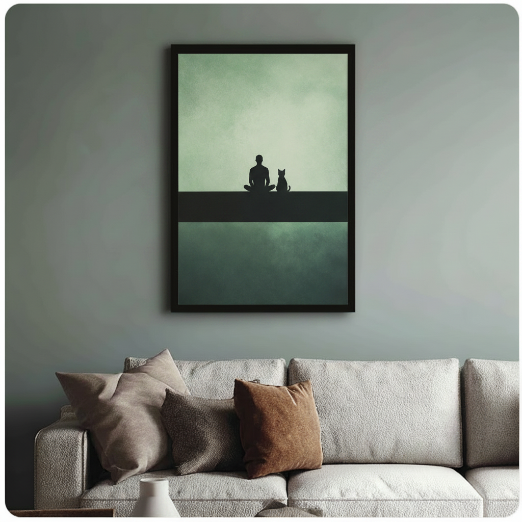 Minimalist Human Cat Silhouette Canvas Wall Art