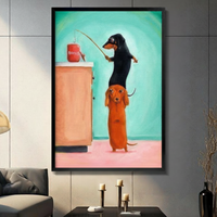 Funny Dachshund Fishing Bones Canvas Wall Art