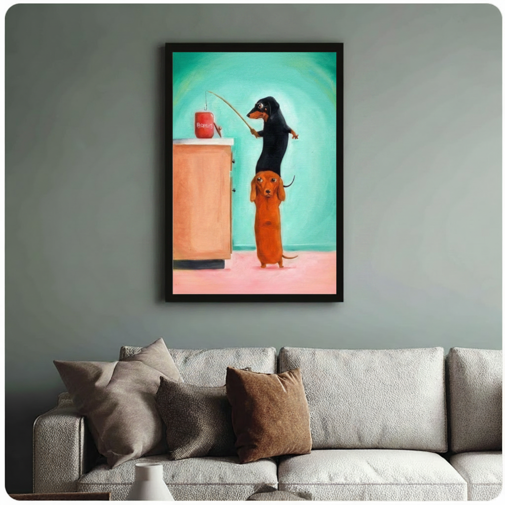 Funny Dachshund Fishing Bones Canvas Wall Art