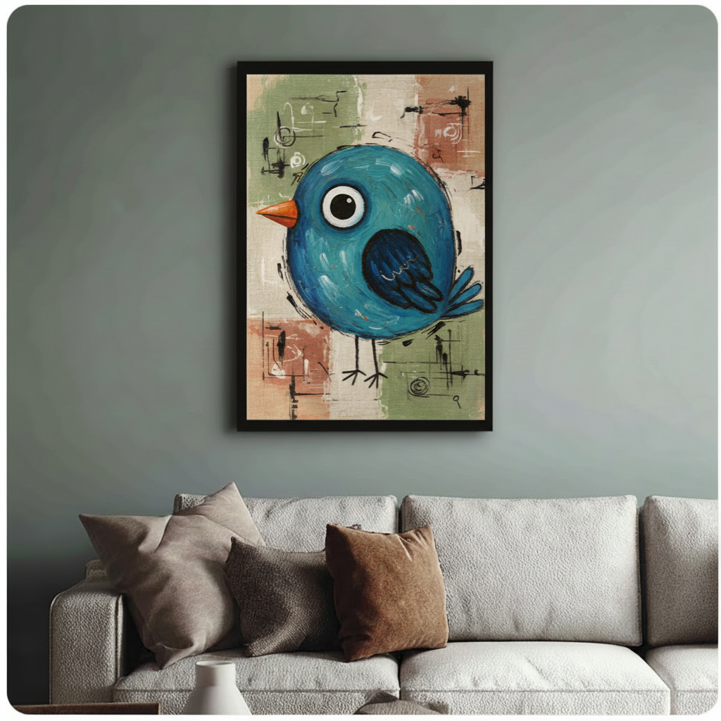 Cute Blue Bird Whimsical Canvas Wall Art
