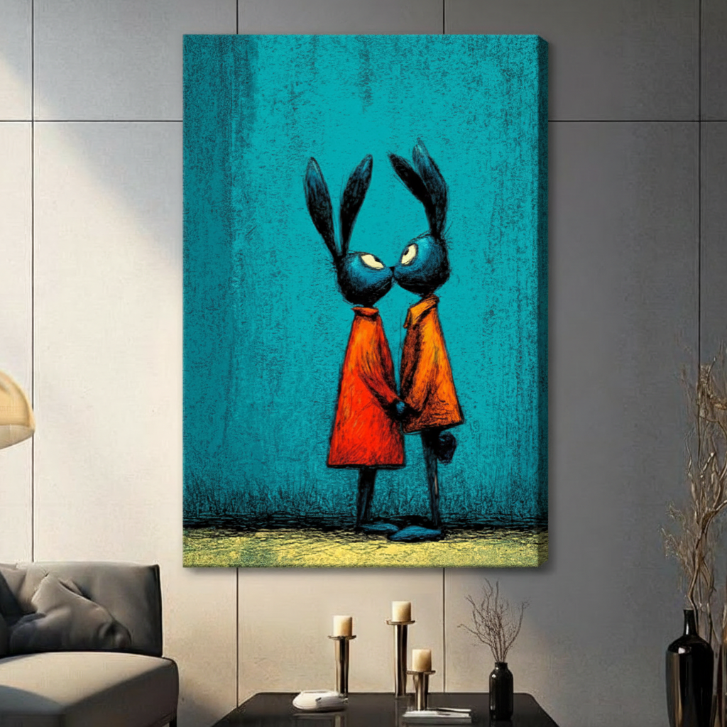 Dark Fantasy Rabbit Couple Canvas Wall Art