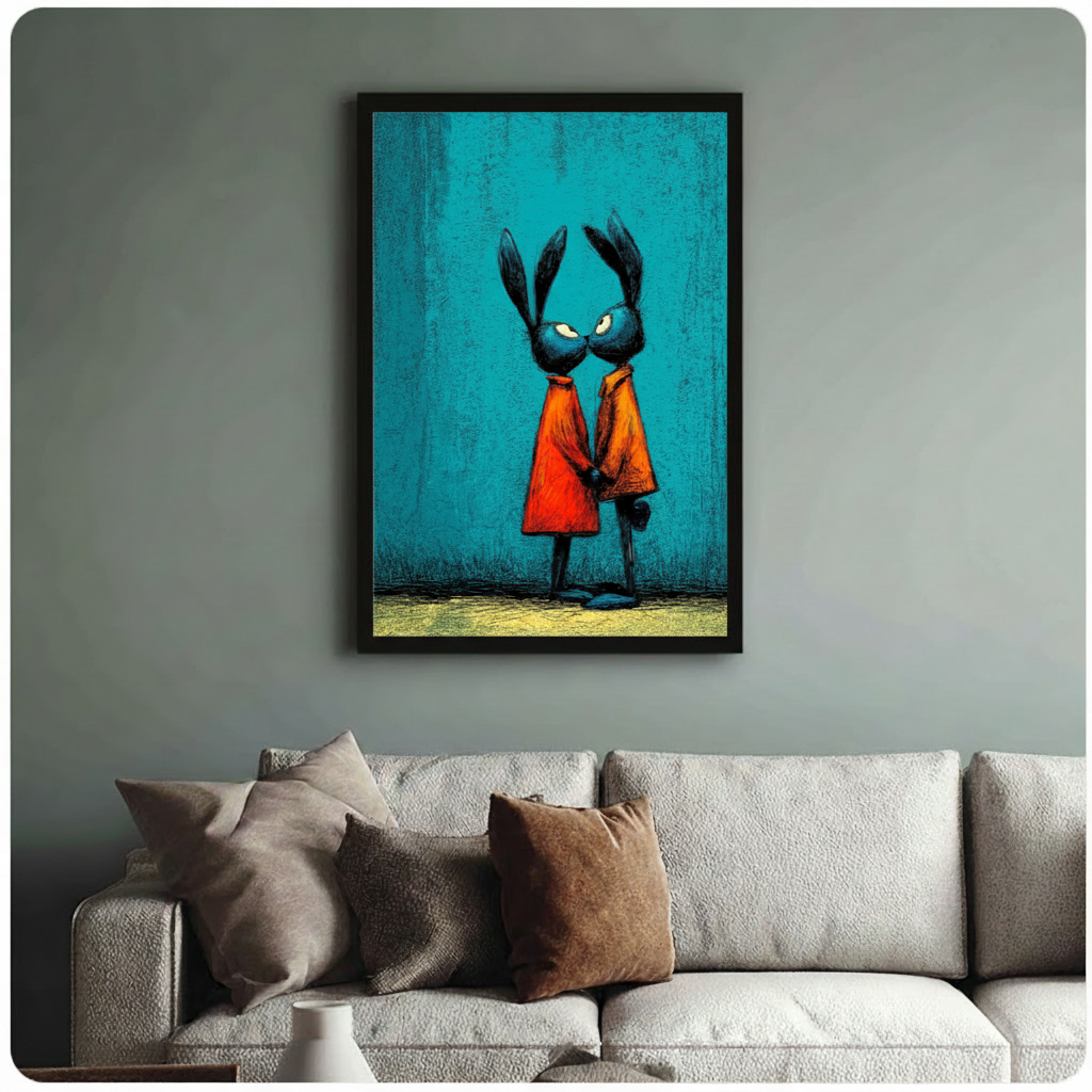 Dark Fantasy Rabbit Couple Canvas Wall Art
