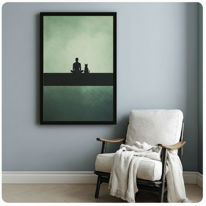 Minimalist Human Cat Silhouette Canvas Wall Art