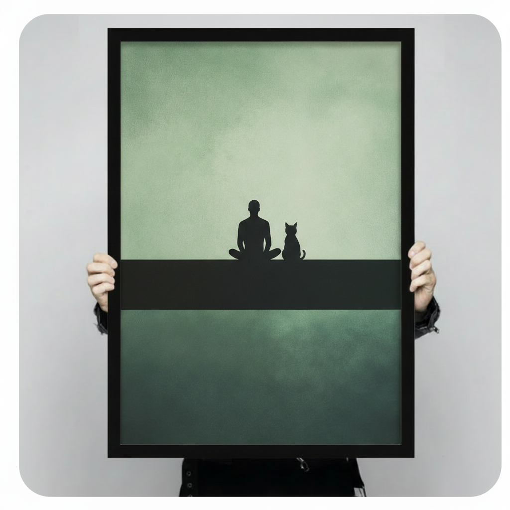 Minimalist Human Cat Silhouette Canvas Wall Art