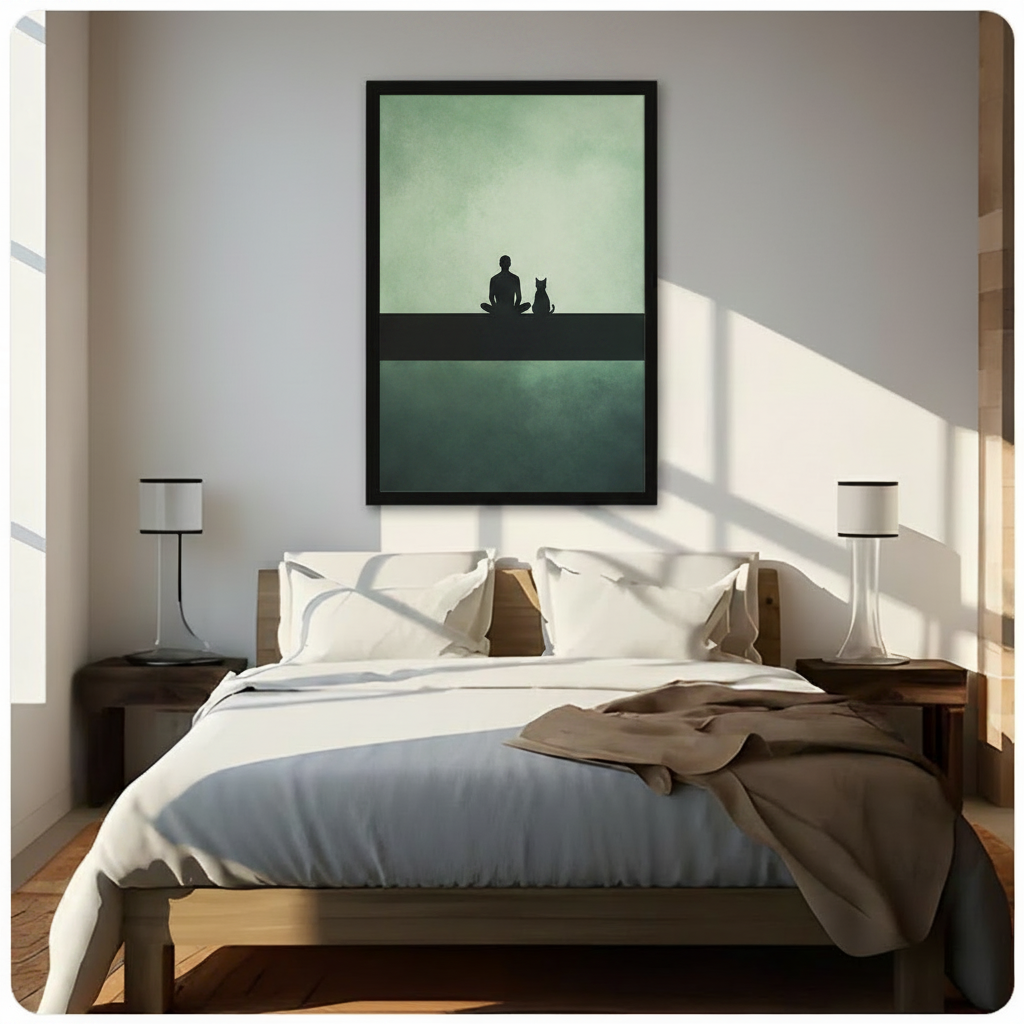 Minimalist Human Cat Silhouette Canvas Wall Art