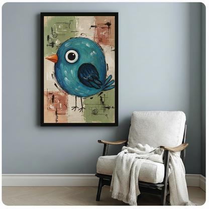 Cute Blue Bird Whimsical Canvas Wall Art