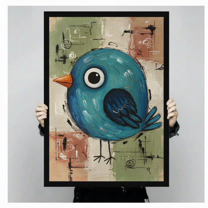 Cute Blue Bird Whimsical Canvas Wall Art