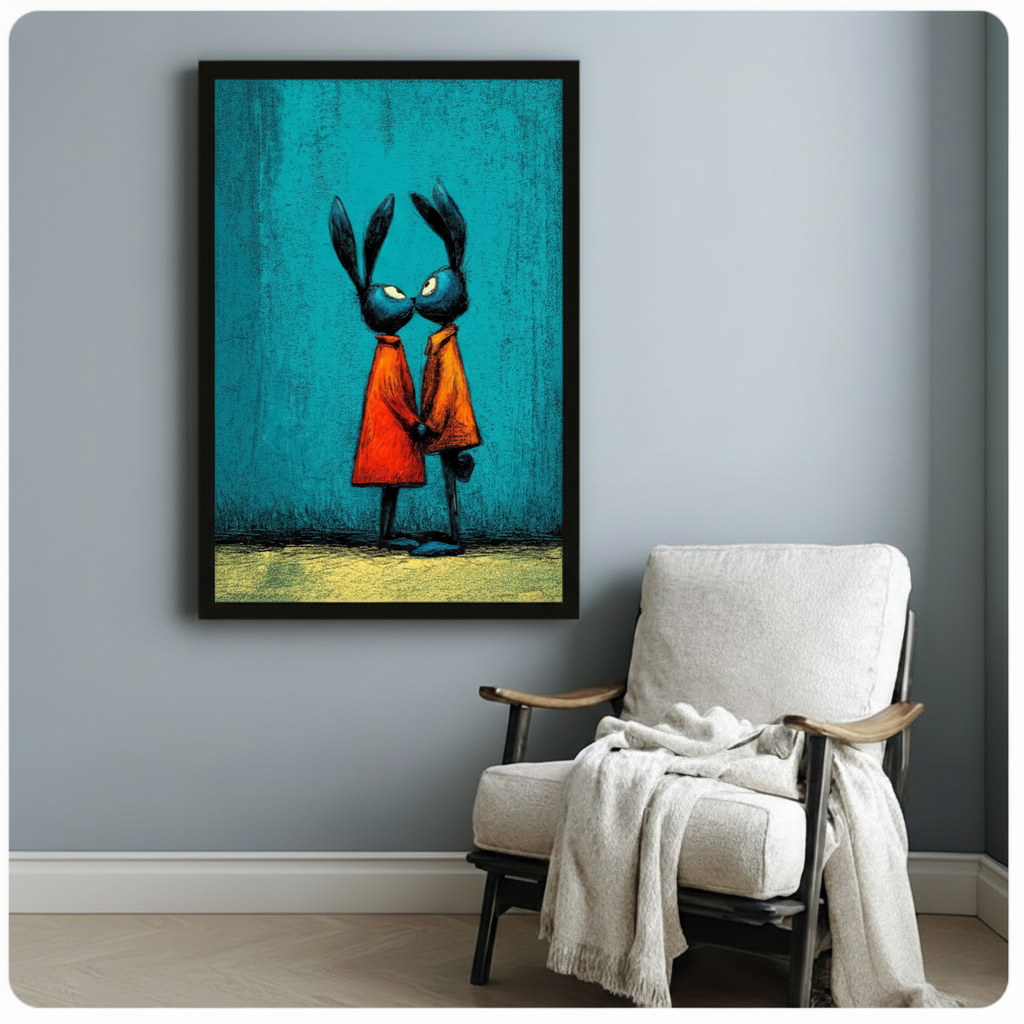 Dark Fantasy Rabbit Couple Canvas Wall Art