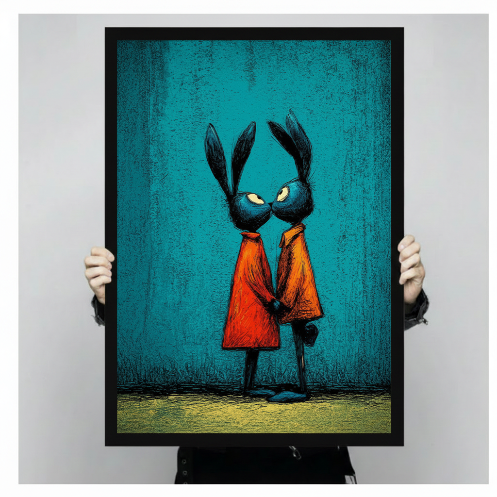 Dark Fantasy Rabbit Couple Canvas Wall Art