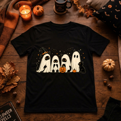 Halloween-Katzenreihe mit Kürbissen T-Shirt