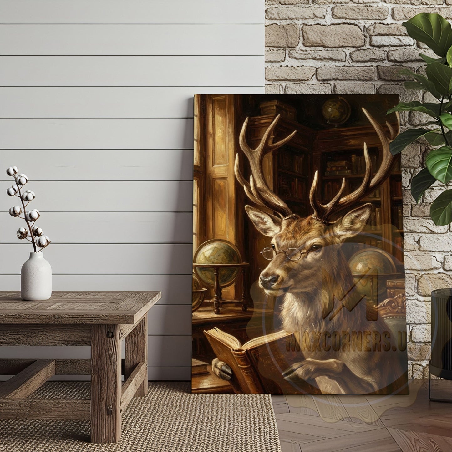 Academic Deer Canvas Print - Scholarly Stag with Glasses