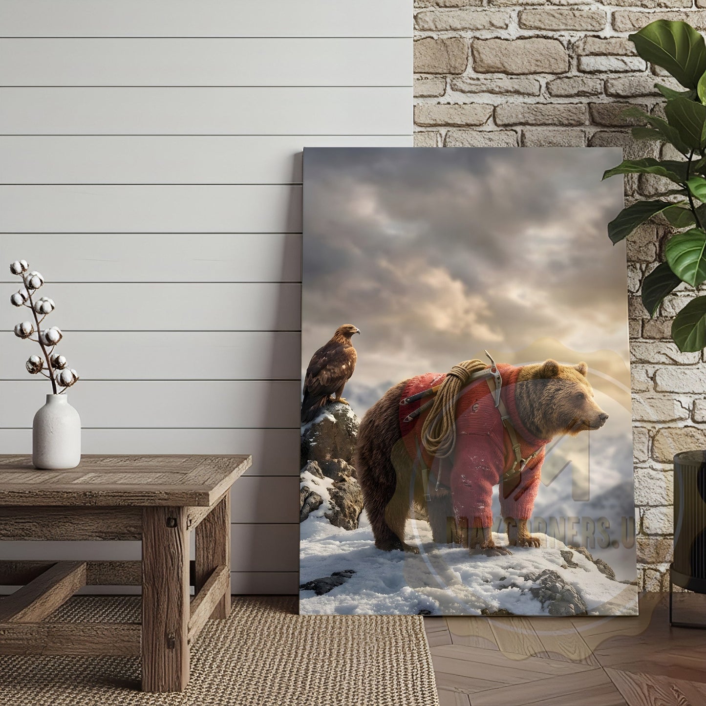 Alpine Explorer Bear Snow Mountain Canvas Wall Art