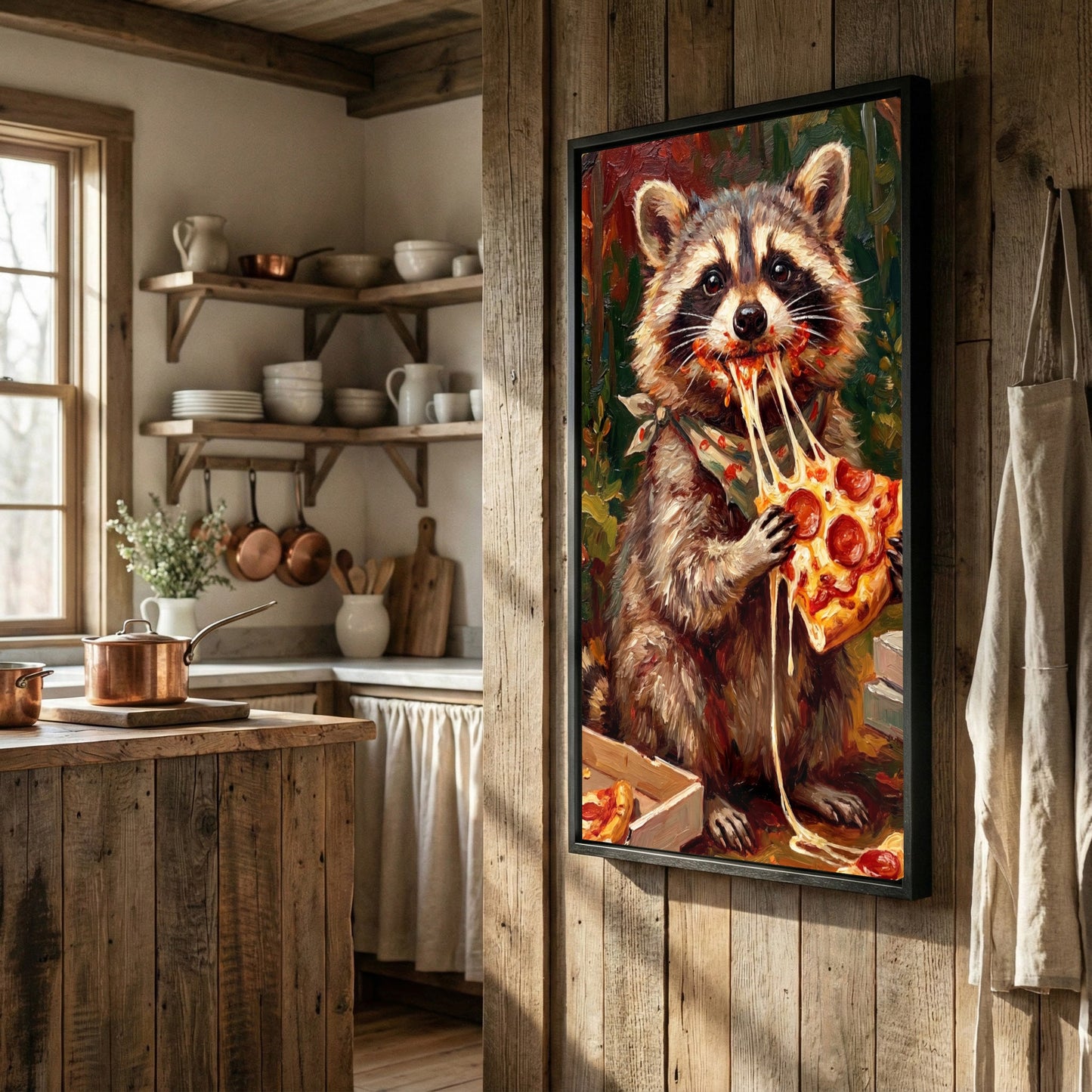 Funny Raccoon Eating Cheese Pizza Food Lover Art Canvas Wall Art
