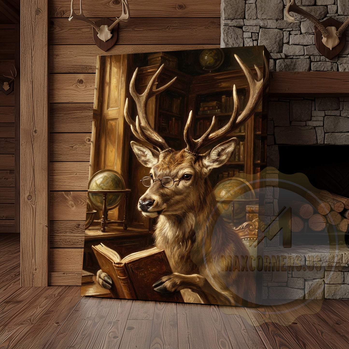 Academic Deer Canvas Print - Scholarly Stag with Glasses