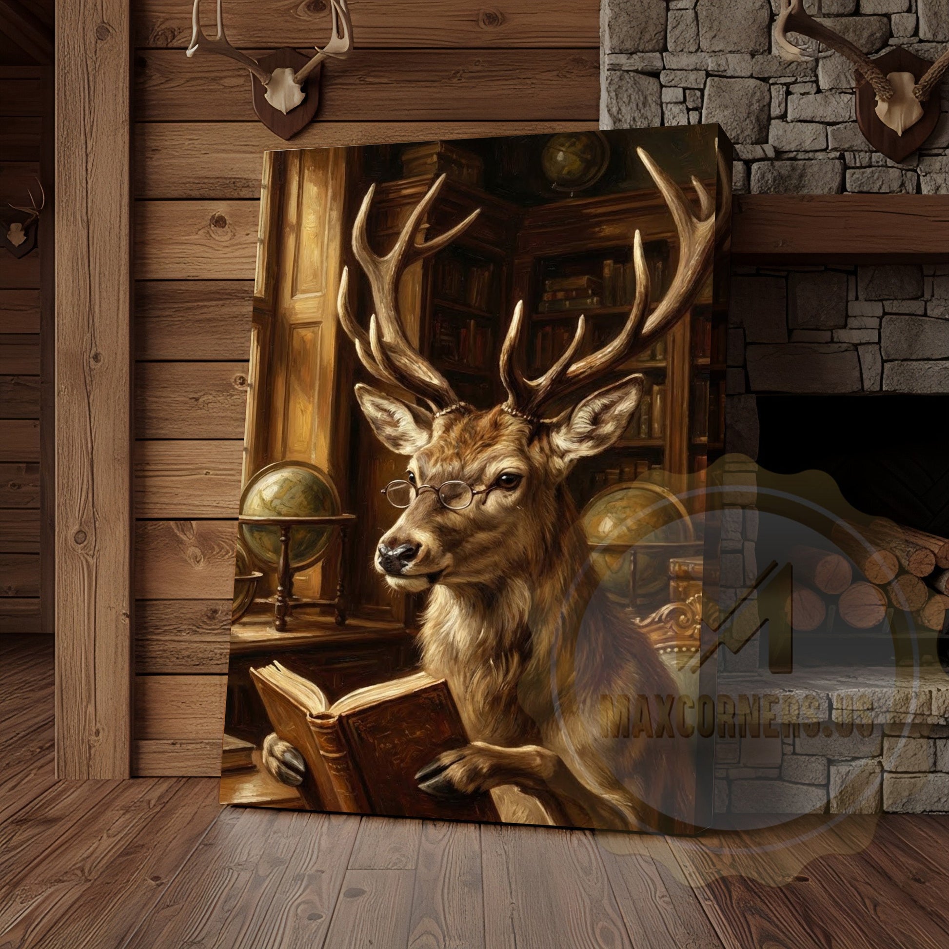 Academic Deer Canvas Print - Scholarly Stag with Glasses