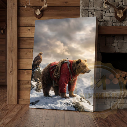 Alpine Explorer Bear Snow Mountain Canvas Wall Art