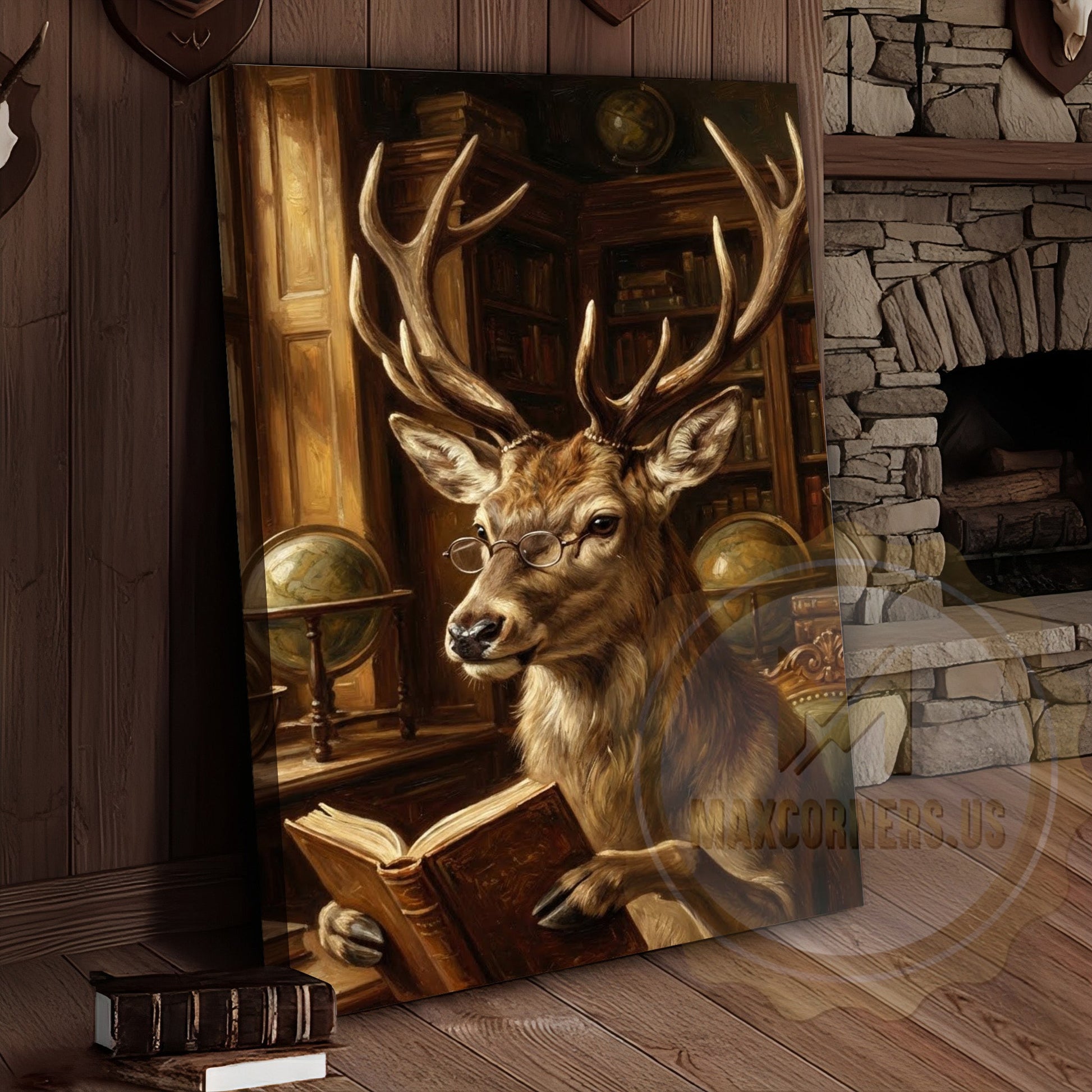 Academic Deer Canvas Print - Scholarly Stag with Glasses