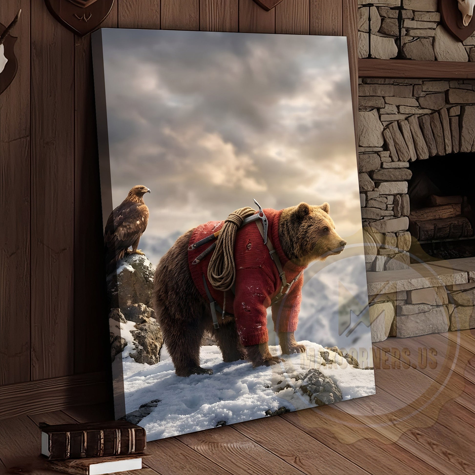 Alpine Explorer Bear Snow Mountain Canvas Wall Art