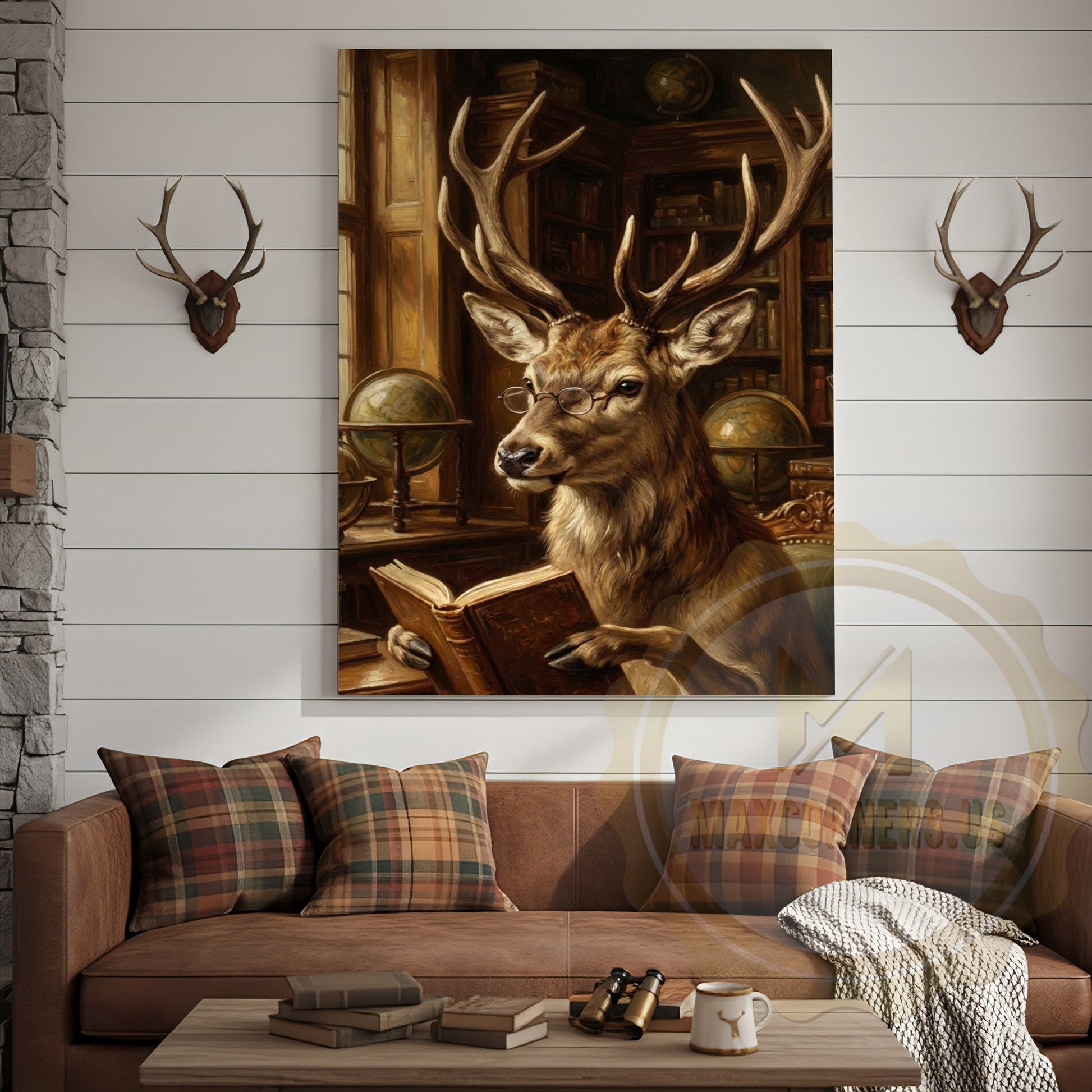 Academic Deer Canvas Print - Scholarly Stag with Glasses