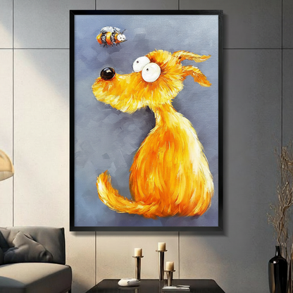 Fluffy Golden Dog and Bee Impasto Canvas Wall Art