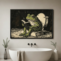 Frog Reading on Toilet Canvas Art Wall Art
