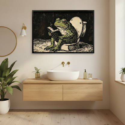 Frog Reading on Toilet Canvas Art Wall Art