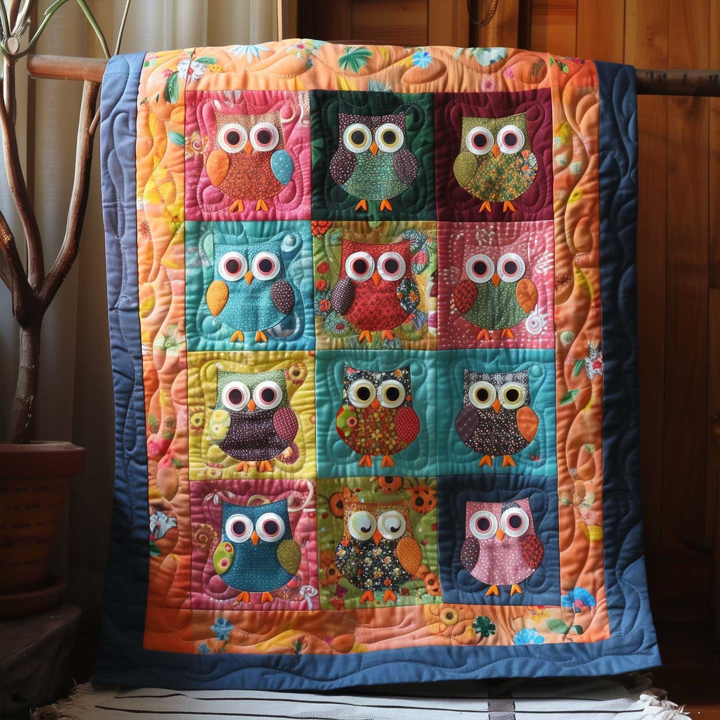 Whimsical Owl Quilted Blanket - Throw (55" x 60")