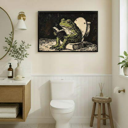 Frog Reading on Toilet Canvas Art Wall Art