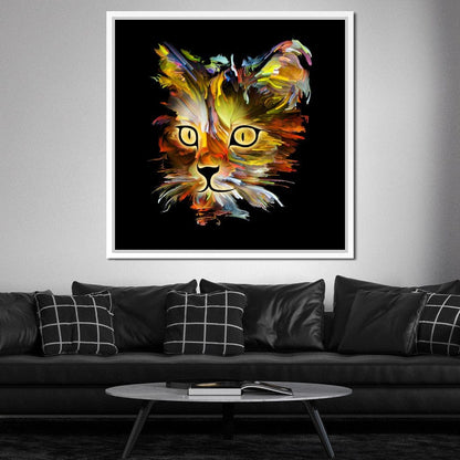 Colorful Cat on Black Background Canvas Wall Art