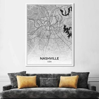 Map of Nashville, USA Canvas Wall Art