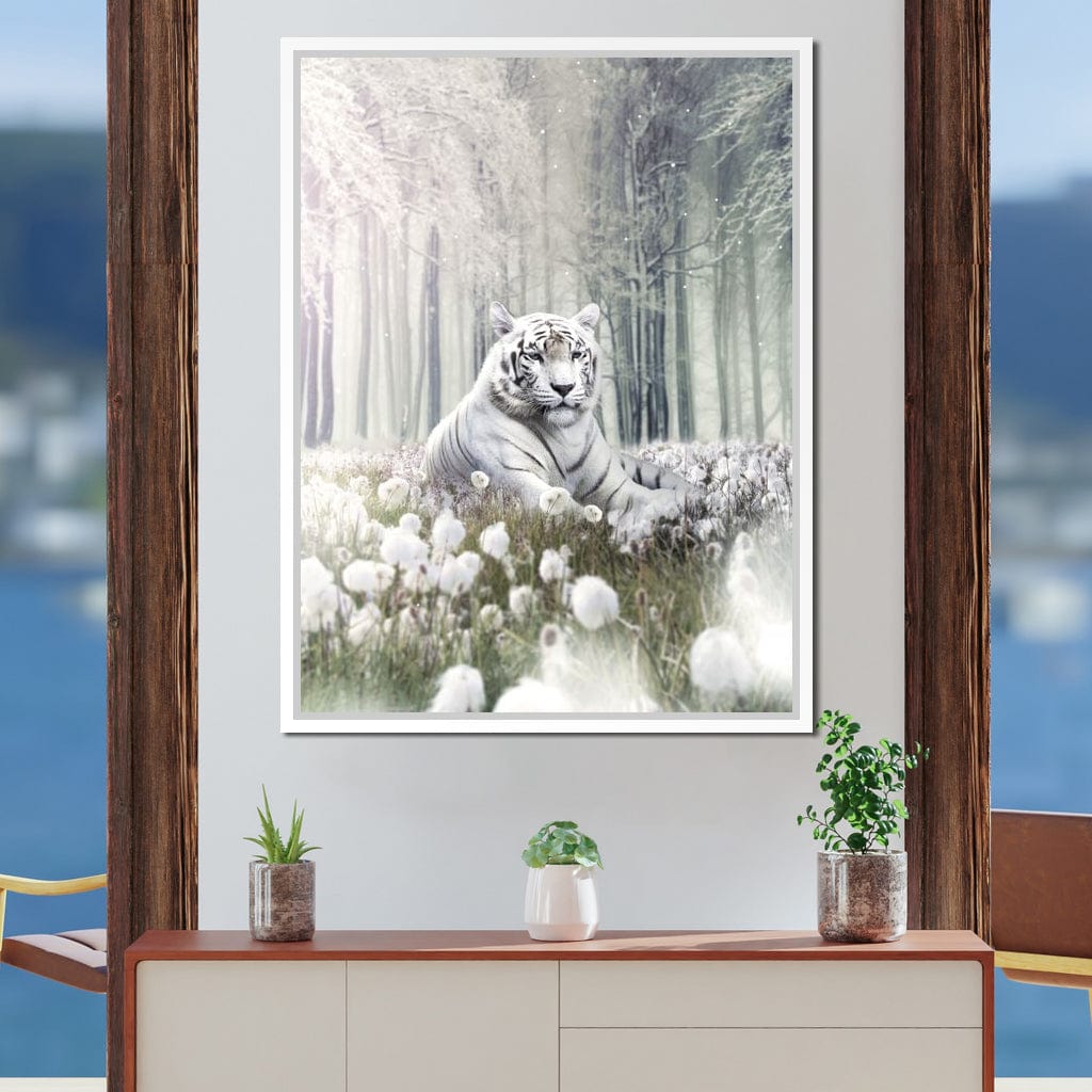 White Tiger Flowers Canvas Wall Art