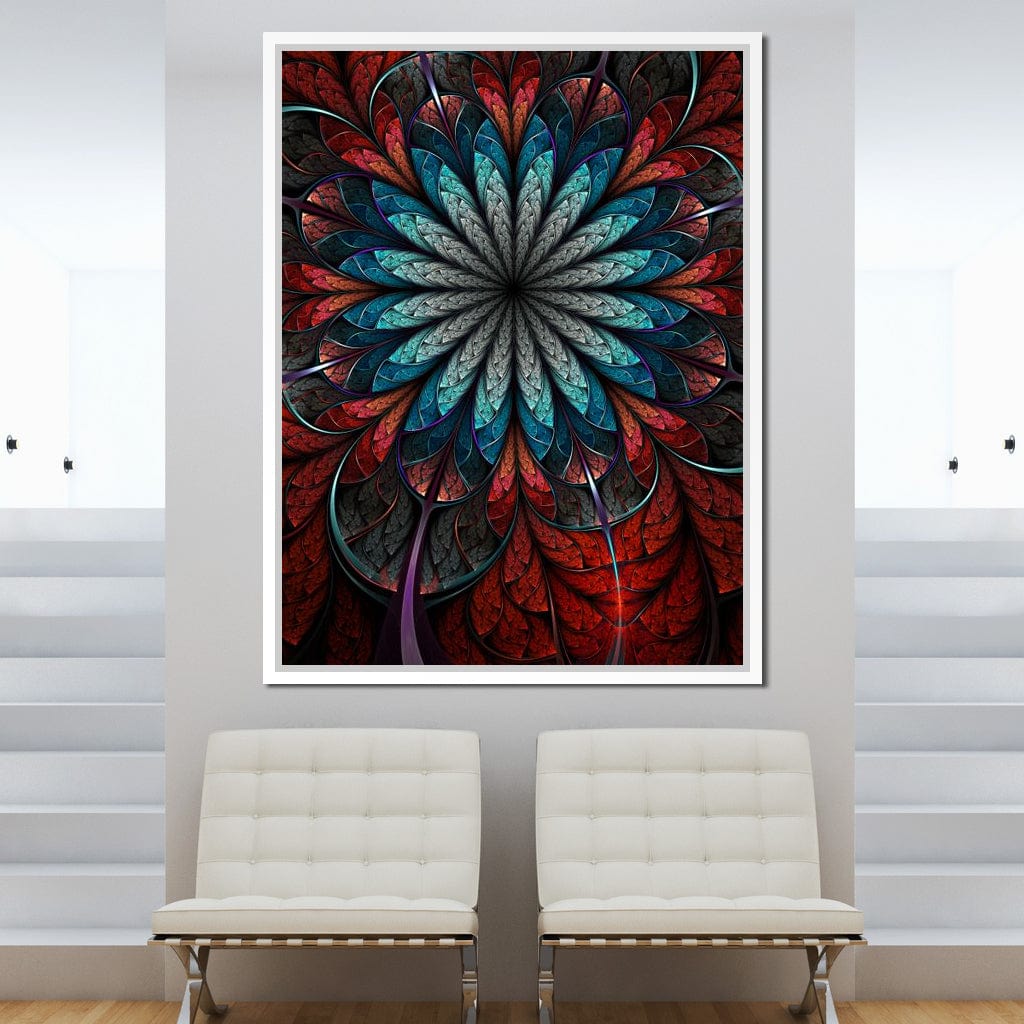 Red Shade Fractal Flower Canvas Wall Art