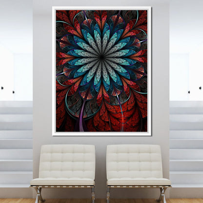Red Shade Fractal Flower Canvas Wall Art