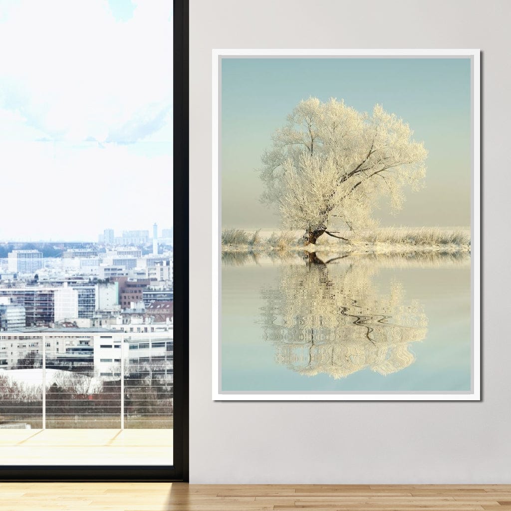 Winter Tree by the Lake Canvas Wall Art