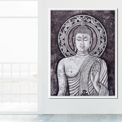 Grey Stone Buddha Canvas Wall Art