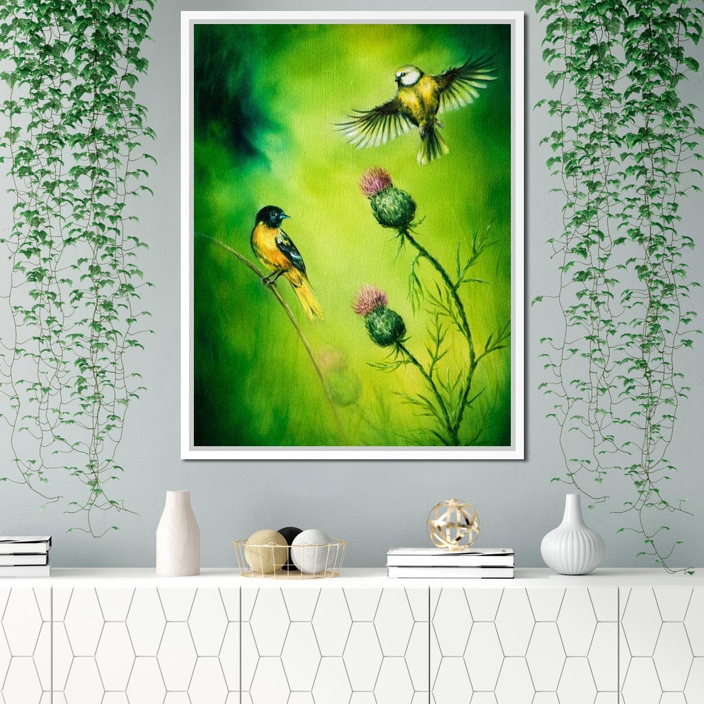 Emerald Songbirds Canvas Wall Art