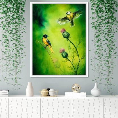 Emerald Songbirds Canvas Wall Art